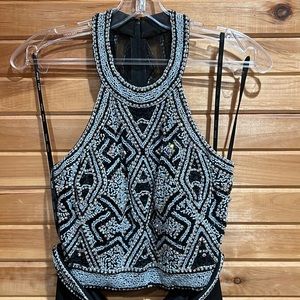 Black & White Diamond & Beaded Crop set (top & skirt)